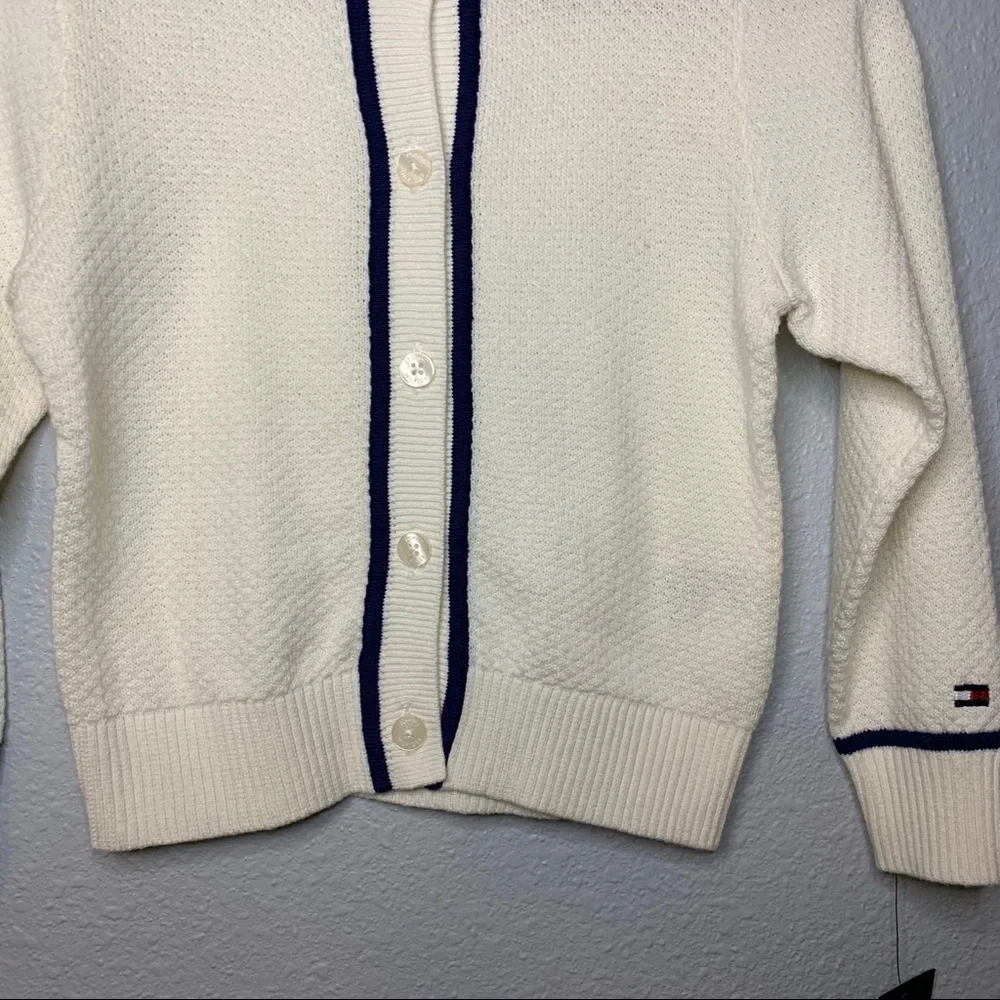 Tommy Hilfiger girls navy cream fine gauge knit cotton cardigan 3T preppy proper